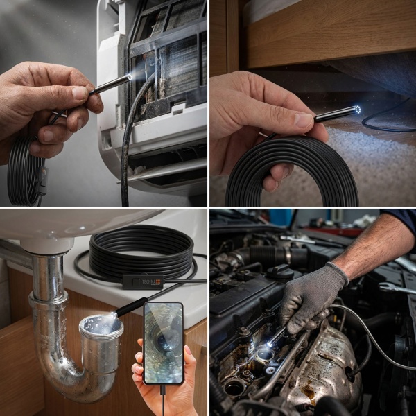 Profi USB-C Endoskopkamera 5m HD, wasserdichte Inspektionskamera, 8 LEDs dimmbar - Rohrkamera für Android & iPhone, Top-Zubehör, Plug&Play