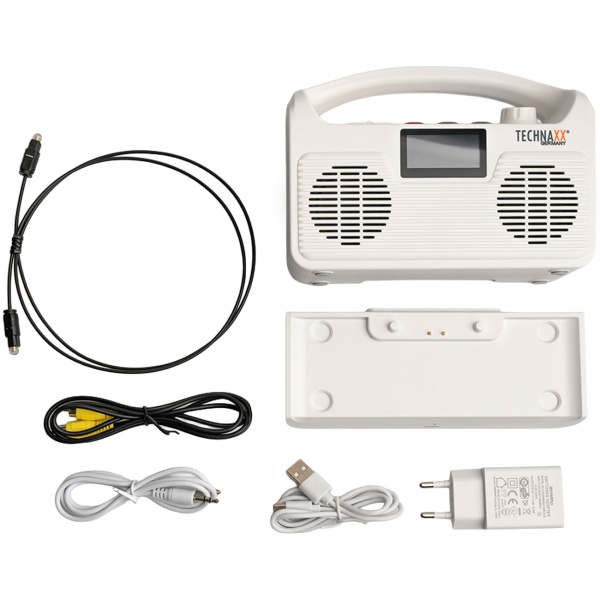 Kabelloser TV Lautsprecher: Mobile Hörhilfe für Fernseher - Basisstation, Bluetooth, LCD, Radio, SOS & Optischer Anschluss - Perfekt für Senioren