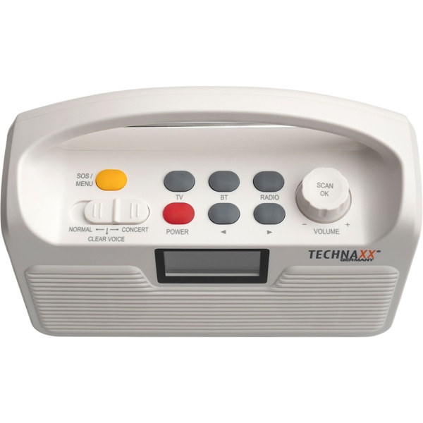 Kabelloser TV Lautsprecher: Mobile Hörhilfe für Fernseher - Basisstation, Bluetooth, LCD, Radio, SOS & Optischer Anschluss - Perfekt für Senioren