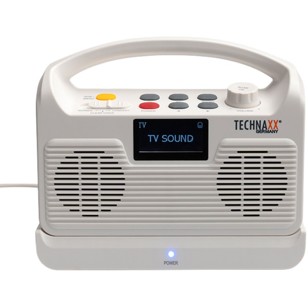 Kabelloser TV Lautsprecher: Mobile Hörhilfe für Fernseher - Basisstation, Bluetooth, LCD, Radio, SOS & Optischer Anschluss - Perfekt für Senioren