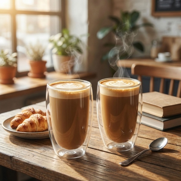 2er-Set Doppelwandiges Kaffee-Glas, je 450 ml, Schwebeeffekt, hitzebeständiges Barista Glas, Cappuccino, Latte-Macchiato, Tee