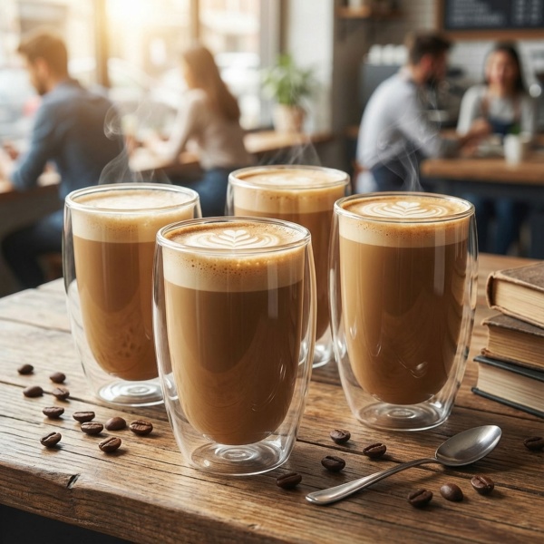 4er-Set Doppelwandiges Kaffee-Glas, je 450 ml, Schwebeeffekt, hitzebeständiges Barista Glas, Cappuccino, Latte-Macchiato, Tee