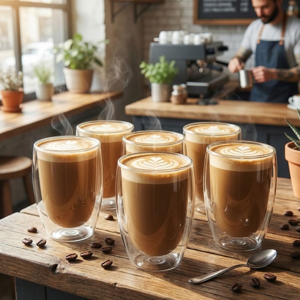 6er-Set Doppelwandiges Kaffee-Glas, je 450 ml, Schwebeeffekt, hitzebeständiges Barista Glas, Cappuccino, Latte-Macchiato, Tee