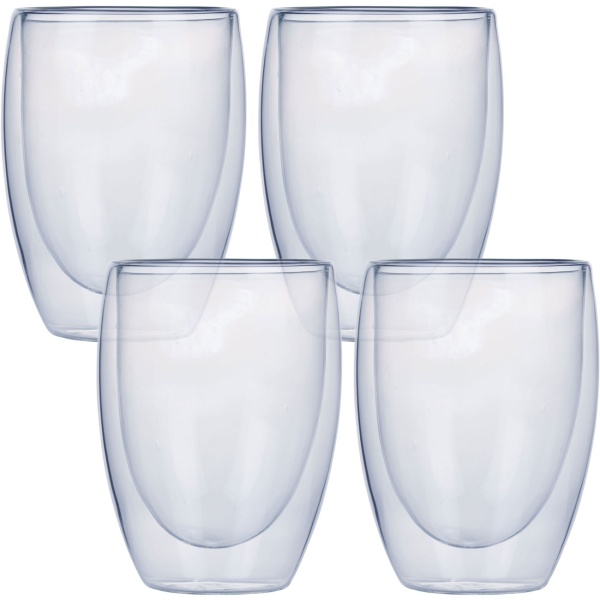 4er-Set Doppelwandiges Kaffee-Glas, je 350 ml, Schwebeeffekt, hitzebeständiges Barista Glas, Cappuccino, Latte-Macchiato, Tee