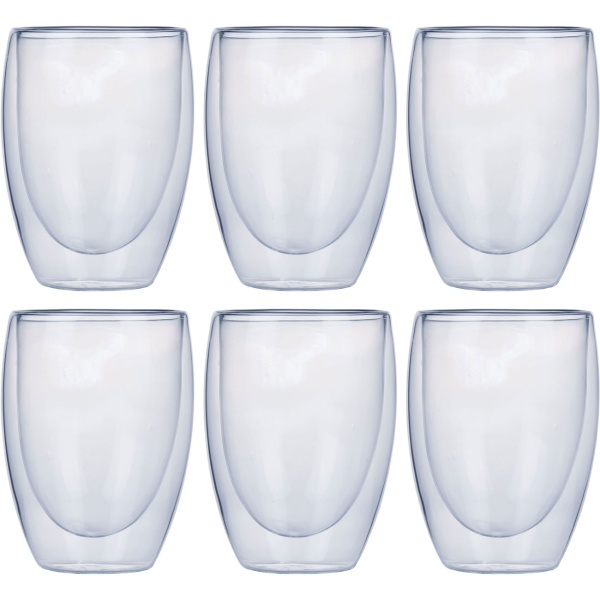 6er-Set Doppelwandiges Kaffee-Glas, je 350 ml, Schwebeeffekt, hitzebeständiges Barista Glas, Cappuccino, Latte-Macchiato, Tee