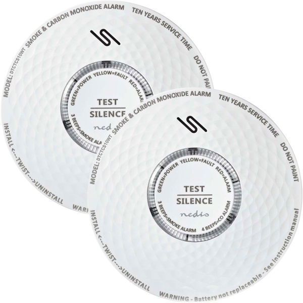 2er-Set Lebensretter mit Doppelfunktion: Rauch- und Kohlenmonoxidmelder (CO) mit 85dB Alarm – Weisser Melder mit 10 Jahren Batterielaufzeit für optimalen Schutz