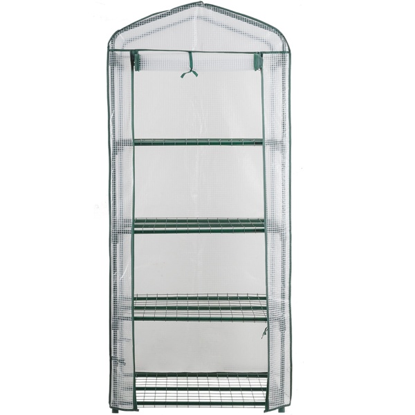 Folien-Gewächshaus 49x69x160 cm mit 4 Ebenen, stabiles Pflanzenanzuchthaus mit PE-Gitterfolie 120gsm, Rolltür, Stahlgestell & Stecksystem für Balkon und Garten