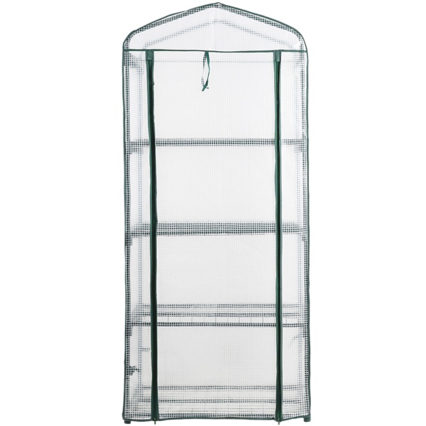 Folien-Gewächshaus 49x69x160 cm mit 4 Ebenen, stabiles Pflanzenanzuchthaus mit PE-Gitterfolie 120gsm, Rolltür, Stahlgestell & Stecksystem für Balkon und Garten