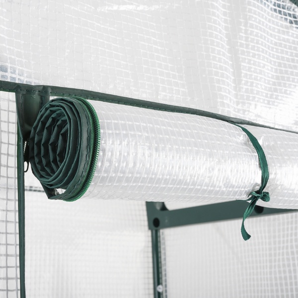 Folien-Gewächshaus 49x69x160 cm mit 4 Ebenen, stabiles Pflanzenanzuchthaus mit PE-Gitterfolie 120gsm, Rolltür, Stahlgestell & Stecksystem für Balkon und Garten