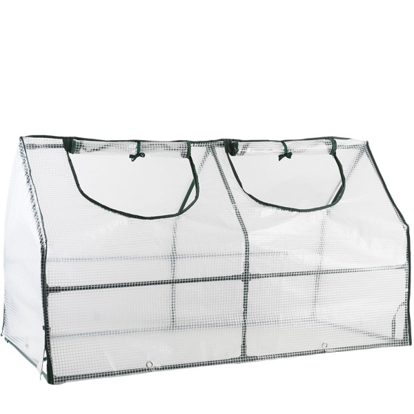 Folien-Gewächshaus 120x60x60 cm, Tomatenhaus mit A-Dach, 16mm verzinkter Stahl, 140g/m² PE-Folie, UV-Schutz & 2 Fenster mit Reissverschluss