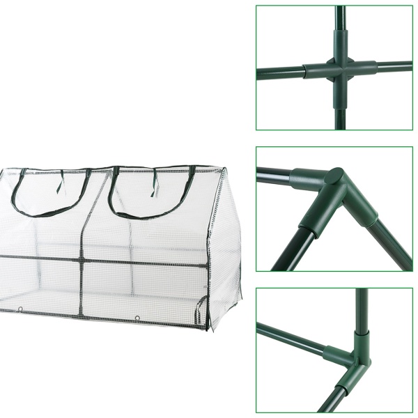 Folien-Gewächshaus 120x60x60 cm, Tomatenhaus mit A-Dach, 16mm verzinkter Stahl, 140g/m² PE-Folie, UV-Schutz & 2 Fenster mit Reissverschluss