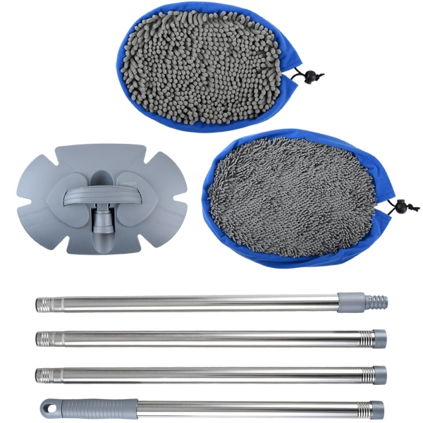 Multifunktions-KFZ Wischmopp mit 160cm Teleskopstange, 180 Grad Gelenk & 2 Chenille Mikrofaser Aufsätzen für PKW, LKW, Wohnmobil & Wohnwagen