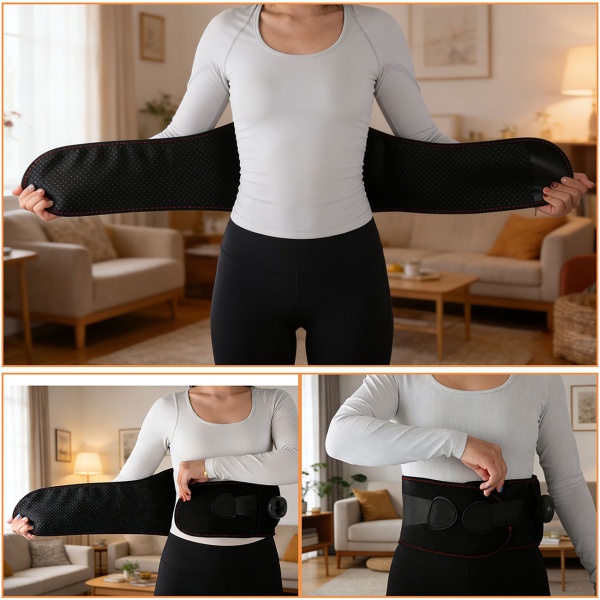 Beheizbarer Rücken-Wärmegürtel mit Massage, Akku-Heizgürtel für Lendenbereich, 5 Stufen, 152cm, kabellos, entspannend & wohltuend, USB-C