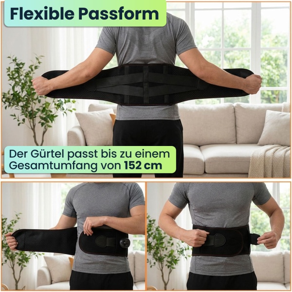 Beheizbarer Rücken-Wärmegürtel mit Massage, Akku-Heizgürtel für Lendenbereich, 5 Stufen, 152cm, kabellos, entspannend & wohltuend, USB-C