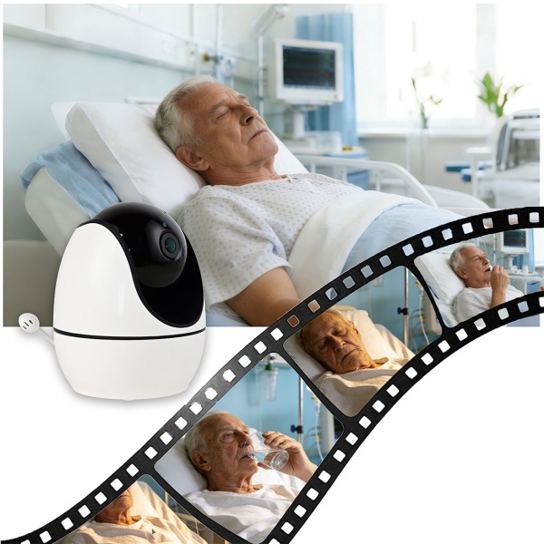 HD Überwachungskamera mit Monitor, schwenk- & neigbar: SOS Funk-Notrufsender, Gegensprechfunktion, Nachtsicht - ideal für Senioren