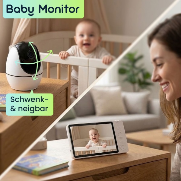 HD Babyphone mit Monitor, schwenk- & neigbar: SOS Funk-Notrufsender, Gegensprechfunktion, Nachtsicht - ideal für Babys & Kleinkinder