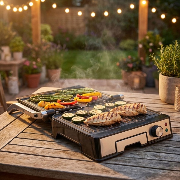 Leistungsstarker Kontaktgrill mit 2000W und Antihaftbeschichtung – Ideal als praktischer Tischgrill für saftige Steaks und Sandwiches