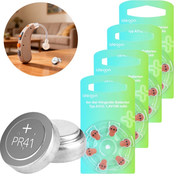 24er-Set Hörgeräte-Batterien Typ 312 A312 (PR41, ZL3, R312AE) – 1,4V Knopfzellen mit 180 mAh Kapazität – Zuverlässige Energie mit brauner Kennzeichnung