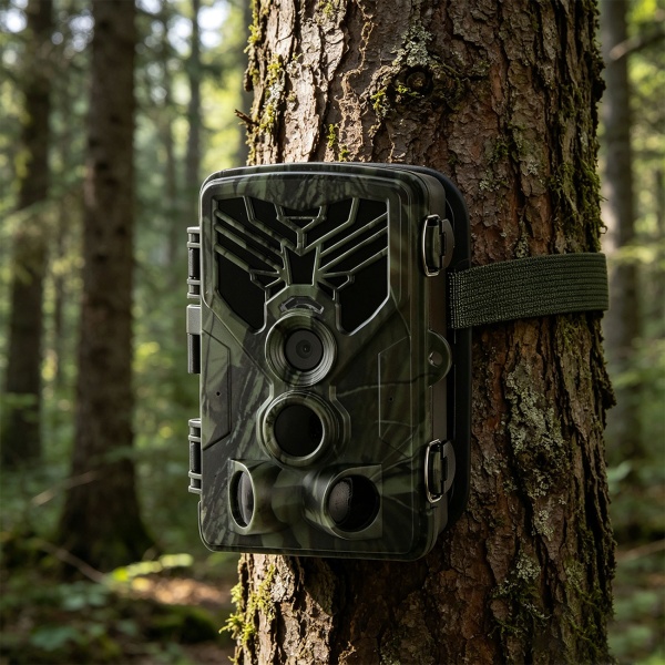 4K-UHD-Wildkamera mit 2 PIR Bewegungsmeldern, Smartphone Live Übertragung, Nachtsicht mit 42 IR LEDs, Farbmonitor, WLAN, Stand-by 8 Monate, IP65