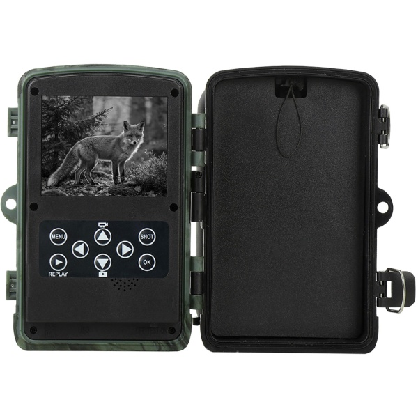 4K-UHD-Wildkamera mit 2 PIR Bewegungsmeldern, Smartphone Live Übertragung, Nachtsicht mit 42 IR LEDs, Farbmonitor, WLAN, Stand-by 8 Monate, IP65