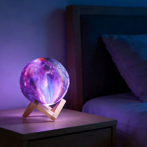 3D Galaxy Mond Lampe 15cm mit 16 Farben – Dimmbare LED Mondlampe inklusive Fernbedienung und Holzständer - Akku Nachtlicht & Deko
