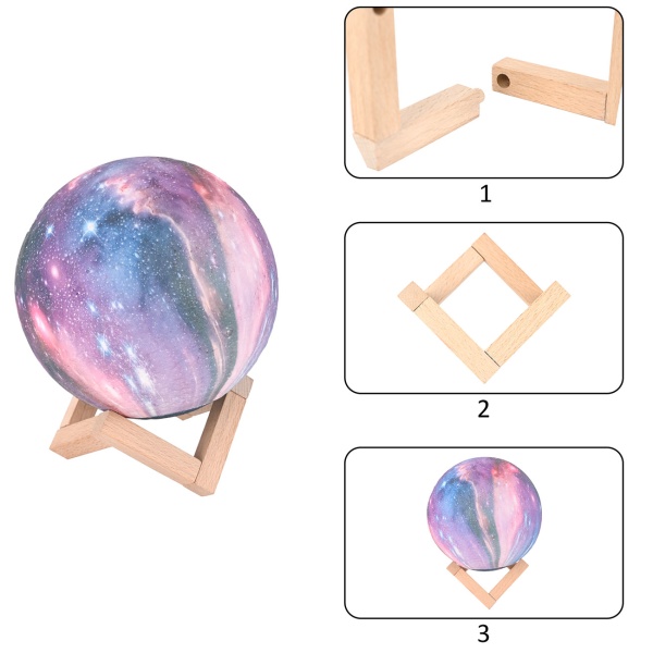 2er-Set 3D Galaxy Mond Lampe 15cm mit 16 Farben – Dimmbare LED Mondlampe inklusive Fernbedienung und Holzständer - Akku Nachtlicht & Deko