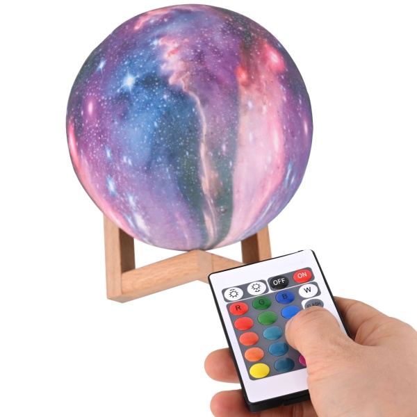 2er-Set 3D Galaxy Mond Lampe 15cm mit 16 Farben – Dimmbare LED Mondlampe inklusive Fernbedienung und Holzständer - Akku Nachtlicht & Deko