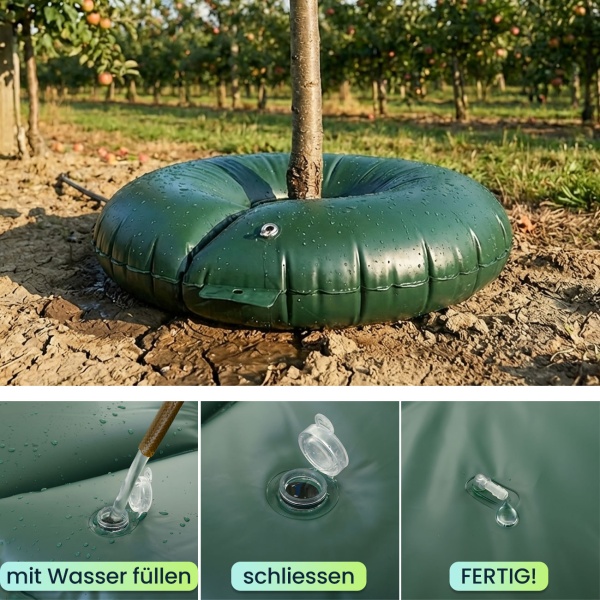 4er-Set Baumbewässerungsring je 55L für Sträucher & Bäume – Bewässerungsbeutel aus robustem PVC – UV-beständig – Stammumfang bis 30 cm-Tröpfchensystem