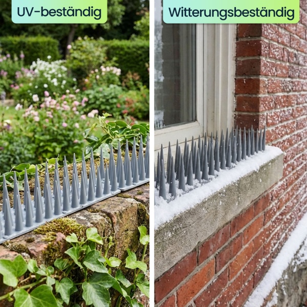 24er Set Taubenspikes Grau 10,8m - Effektive Vogelabwehr aus Polycarbonat - 3-reihige Abwehrspikes gegen Tauben, Möwen, Marder, Katzen & Eichhörnchen