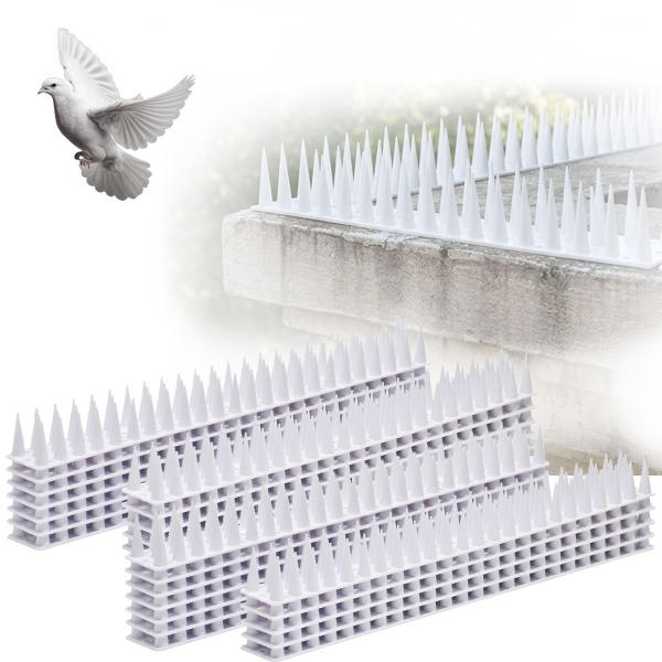 24er Set Taubenspikes Weiss 10,8m - Effektive Vogelabwehr aus Polycarbonat - 3-reihige Abwehrspikes gegen Tauben, Möwen, Marder, Katzen & Eichhörnchen