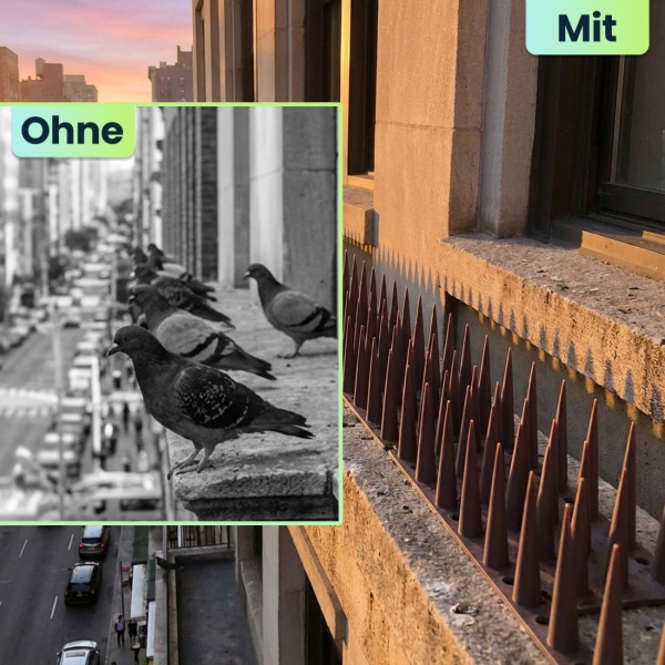 24er Set Taubenspikes Braun 10,8m - Effektive Vogelabwehr aus Polycarbonat - 3-reihige Abwehrspikes gegen Tauben, Möwen, Marder, Katzen & Eichhörnchen