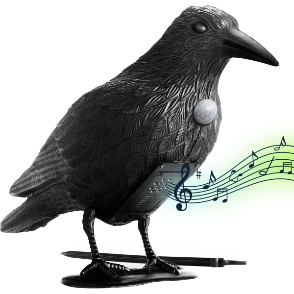 2er-Set Realistische Vogelabwehr Krähe mit Sound: Batteriebetriebener Raben Vogelschreck für effektive Vogelabwehr. Natürliche Krähengeräusche zur Abschreckung