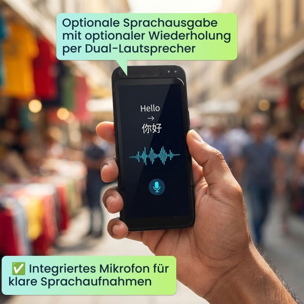 Revolutionärer Echtzeit-Übersetzer: 150 Sprachen, Sofort-Übersetzung, Text- & Sprachfunktion, Währungsrechner, grosses Display, KI-Chatbot