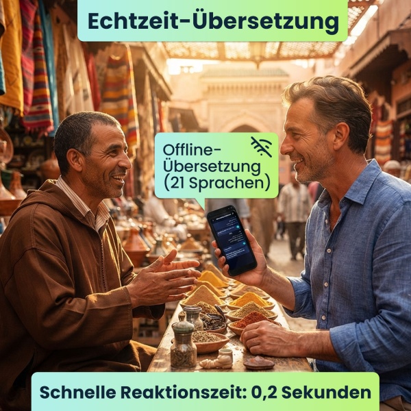 Revolutionärer Echtzeit-Übersetzer: 150 Sprachen, Sofort-Übersetzung, Text- & Sprachfunktion, Währungsrechner, grosses Display, KI-Chatbot