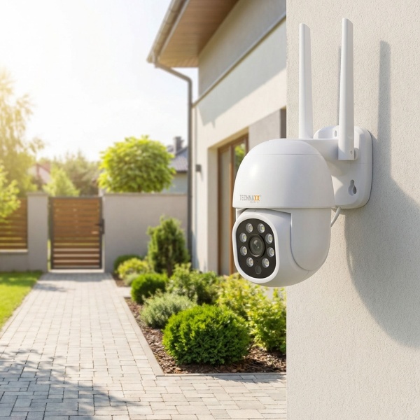 Mini WLAN Outdoor-Kamera: Schwenkbare Full-HD 3MP Überwachungskamera, 5,8 GHz, App-Steuerung, Farbnachtsicht, IP65 Wetterfest, 2-Wege Kommunikation