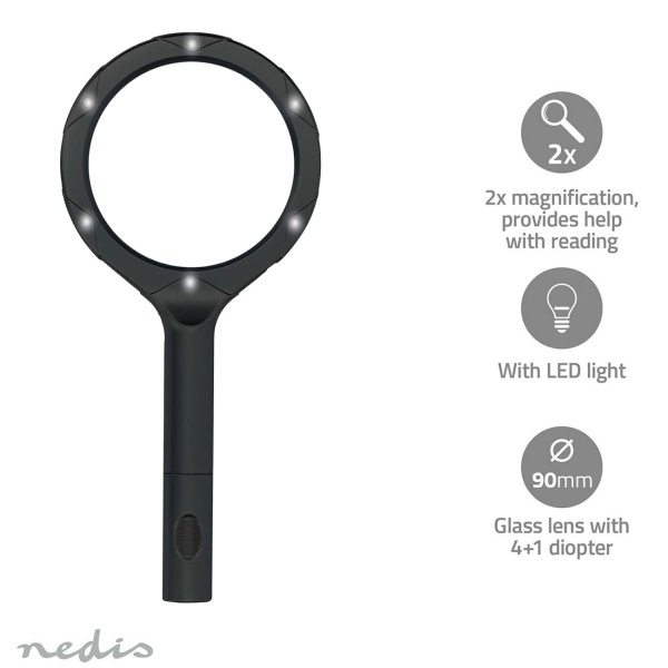2er-Set LED Leselupe: 2x Vergrösserung, 9cm Glaslinse, Profi Handlupe beleuchtet, ideal für Senioren, Hobby & Basteln - Seh- & Lesehilfe