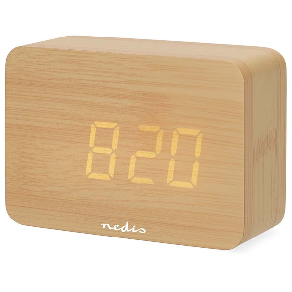 Edler Digital-Wecker Holz-Optik: Kompakter Tischwecker mit LED-Anzeige, Thermometer, USB & Batterie – ideal für Nachttisch, Büro & Reisen