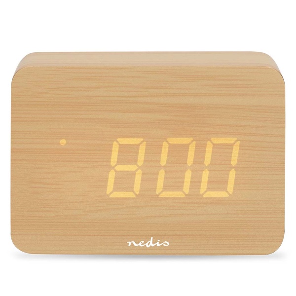 Edler Digital-Wecker Holz-Optik: Kompakter Tischwecker mit LED-Anzeige, Thermometer, USB & Batterie – ideal für Nachttisch, Büro & Reisen