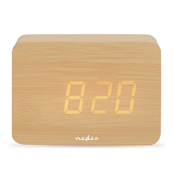 Edler Digital-Wecker Holz-Optik: Kompakter Tischwecker mit LED-Anzeige, Thermometer, USB & Batterie – ideal für Nachttisch, Büro & Reisen