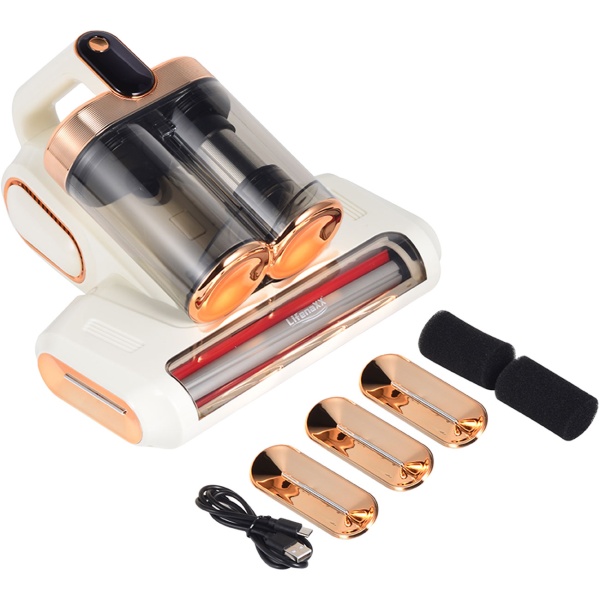 Kabelloser Milbenstaubsauger mit UV-C Licht & 10kPa Saugkraft, Akku Sauger gegen Milben für Matratzen, mit Klopffunktion