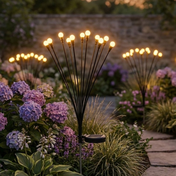 Solar Glühwürmchenlicht für Garten: 12 bewegliche Leuchtkugeln mit 2 Modi, Erdspiess für stimmungsvolle Gartenbeleuchtung, 65 cm Höhe, wetterfest & dekorativ