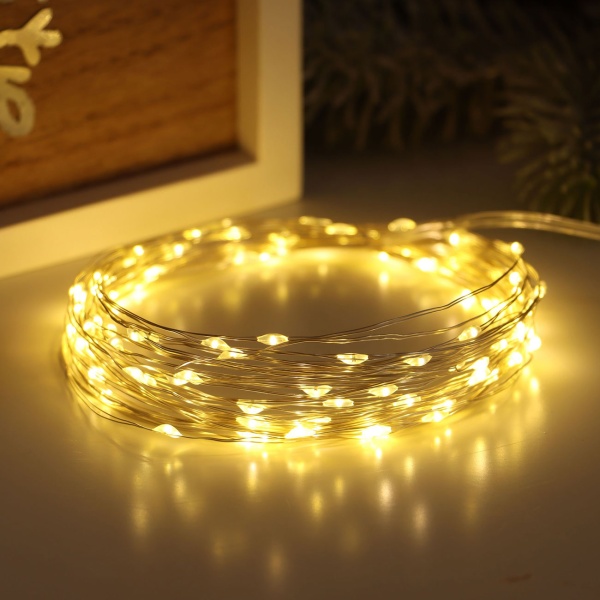 2er-Set LED-Micro-Lichterkette je 10m mit 100 warmweissen LEDs: Batteriebetrieben, inkl. Fernbedienung, 8 Leuchtmodi & Timer für gemütliche Dekoration