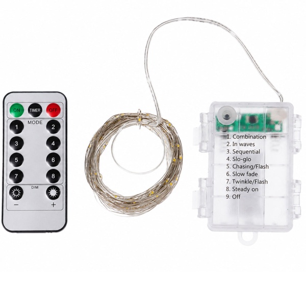 2er-Set LED-Micro-Lichterkette je 10m mit 100 warmweissen LEDs: Batteriebetrieben, inkl. Fernbedienung, 8 Leuchtmodi & Timer für gemütliche Dekoration