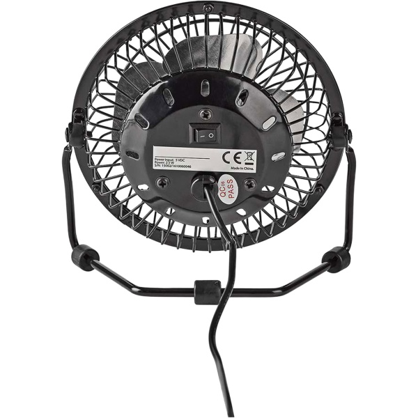 Kompakter USB Tischventilator aus Metall in Schwarz, Mini Ventilator für Büro & Laptop, 360° drehbar, robust & effizient, 3W, USB-A