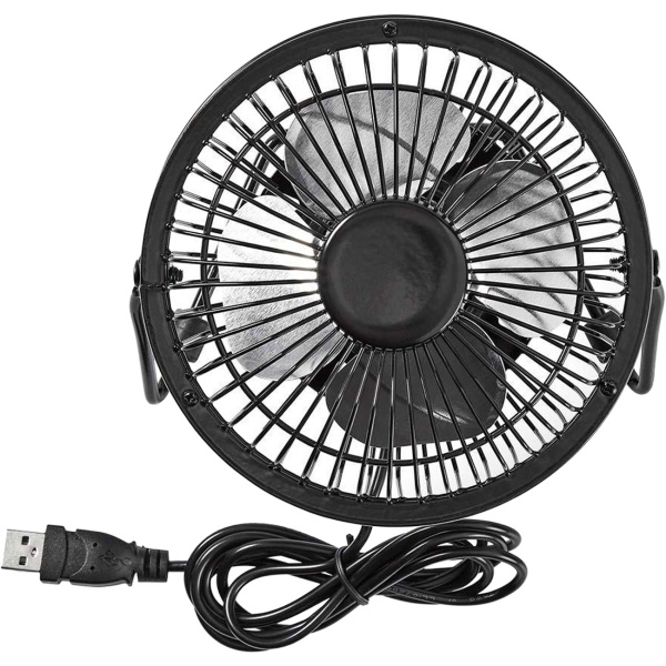 Kompakter USB Tischventilator aus Metall in Schwarz, Mini Ventilator für Büro & Laptop, 360° drehbar, robust & effizient, 3W, USB-A