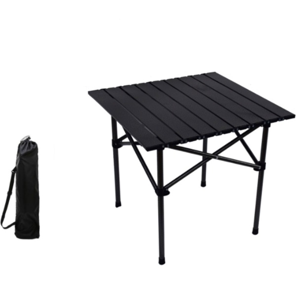 Campingtisch höhenverstellbar mit Rollplatte aus Metall, Faltbarer Outdoor Tisch für Picknick & Camping, Inkl. Tragetasche, 53,5 x 50 x 49,5-80 cm