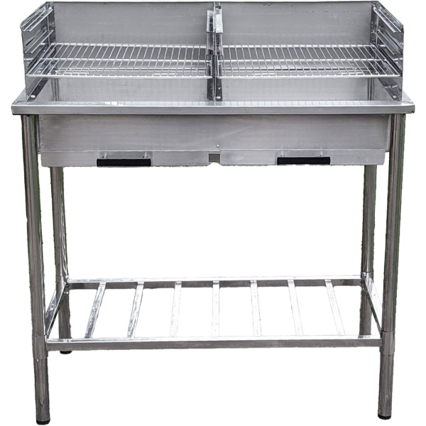 Edelstahl Holzkohlegrill für die Outdoorküche - Doppel-Grillrost getrennt höhenverstellbar - Grillstation mit Ascheschubladen & Ablage