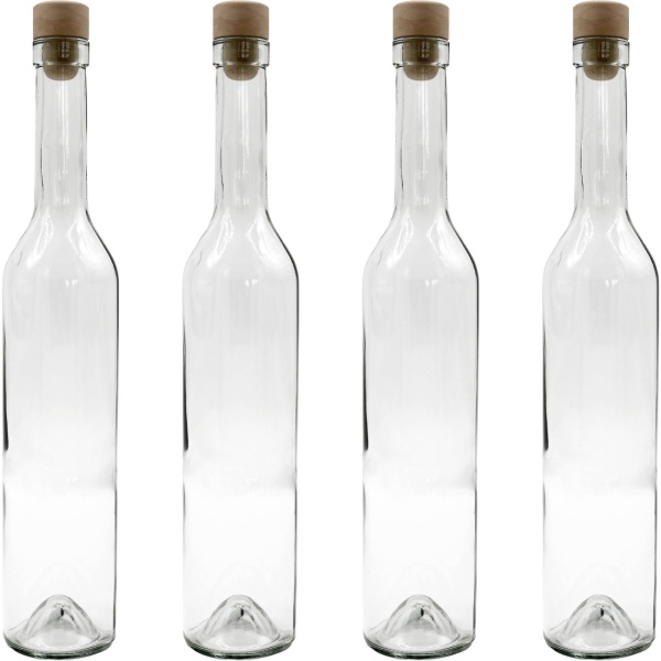 4er Set Glasflaschen 500ml mit Korkenverschluss - Transparente Likörflaschen aus Glas zum Befüllen & Lagern, wiederverwendbar