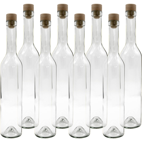 8er Set Glasflaschen 500ml mit Korkenverschluss - Transparente Likörflaschen aus Glas zum Befüllen & Lagern, wiederverwendbar