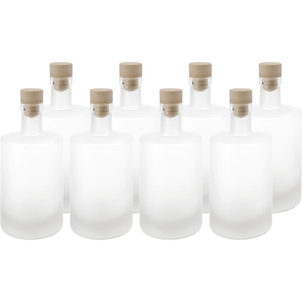 8er Set Glasflaschen 500ml mit Korkenverschluss - Matte Likörflaschen aus Glas zum Befüllen & Lagern, wiederverwendbar